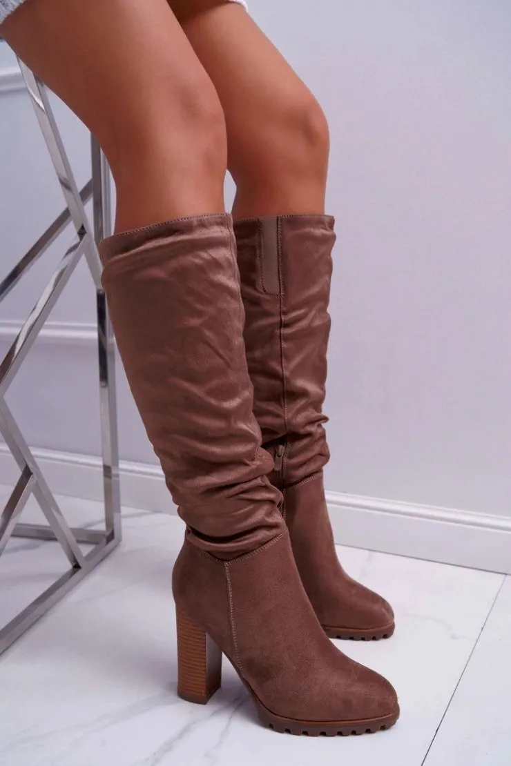 Sale Boto Kozaki Damskie Na Słupku Zamszowe Khaki Marion