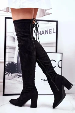 Sale Damskie buty S.Barski Kozaki Damskie Na Słupku Zamszowe Czarne Milwa