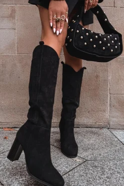 Damskie Boto Kozaki Damskie Na Słupku Z Eko Zamszu Czarne Prisca