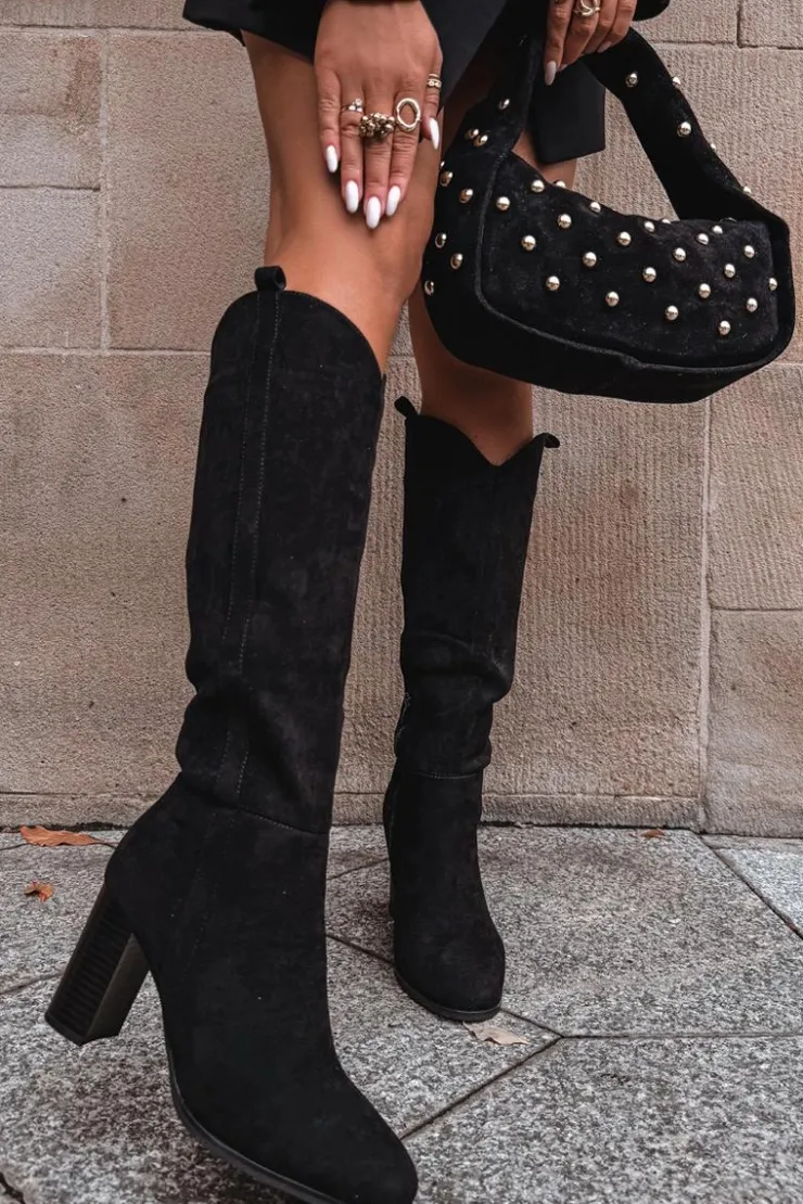 Damskie Boto Kozaki Damskie Na Słupku Z Eko Zamszu Czarne Prisca