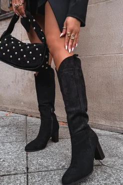 Damskie Boto Kozaki Damskie Na Słupku Z Eko Zamszu Czarne Prisca