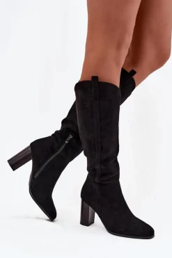 Damskie Boto Kozaki Damskie Na Słupku Z Eko Zamszu Czarne Prisca