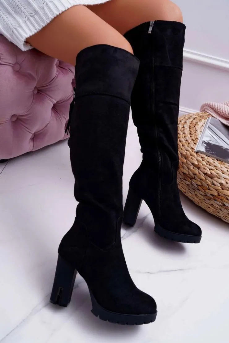 Hot Boto Kozaki Damskie Na Słupku Zamszowe Ocieplane Velkor