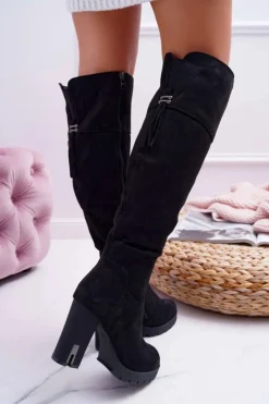 Hot Boto Kozaki Damskie Na Słupku Zamszowe Ocieplane Velkor