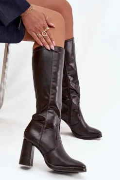 Damskie Boto Kozaki Damskie Na Słupku Z Eko Skóry Ocieplane Bordowe Lyvella