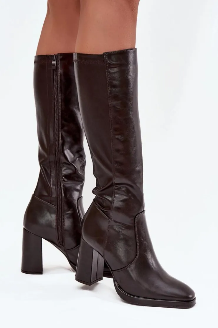 Damskie Boto Kozaki Damskie Na Słupku Z Eko Skóry Ocieplane Bordowe Lyvella