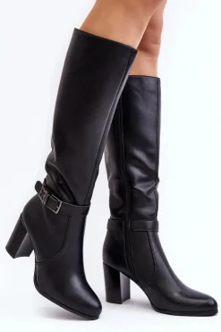 Damskie Buty Sergio Leone Kozaki Damskie Na Słupku Z Klamrą Ocieplane Czarne Sendilia