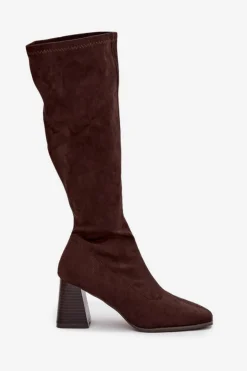 Boto Kozaki Damskie Na Słupku Z Przeszyciami Czekoladowe Celandine