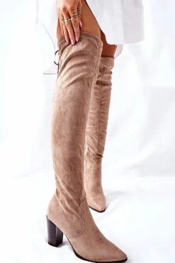 Buty damskie Vinceza Kozaki Wiosenne|Kozaki Za Kolano*Kozaki Damskie Na Słupku Zamszowe Beżowe Monleek
