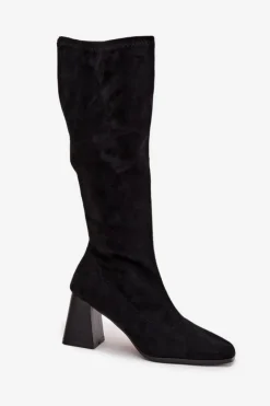 Damskie Boto Kozaki Damskie Na Słupku Z Przeszyciami Czarne Celandine