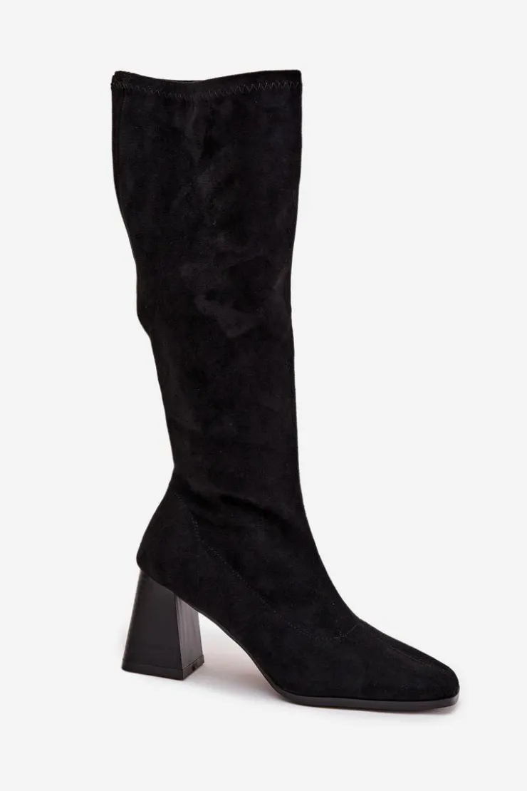 Damskie Boto Kozaki Damskie Na Słupku Z Przeszyciami Czarne Celandine