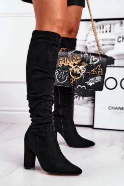 Boto Kozaki Na Obcasie|Kozaki Zamszowe*Kozaki Damskie Na Słupku Zamszowe Czarne Pomestro