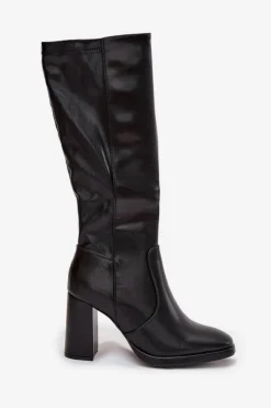 Hot Boto Kozaki Damskie Na Słupku Z Eko Skóry Ocieplane Czarne Lyvella Czarny