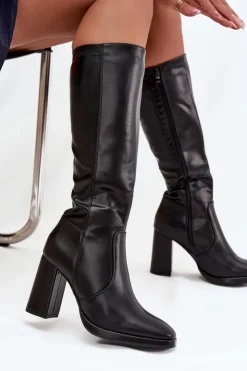 Hot Boto Kozaki Damskie Na Słupku Z Eko Skóry Ocieplane Czarne Lyvella Czarny