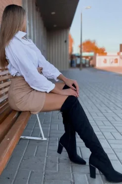 Damskie Buty damskie Vinceza Kozaki Damskie Na Słupku Zamszowe Czarne Monleek