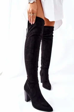 Damskie Buty damskie Vinceza Kozaki Damskie Na Słupku Zamszowe Czarne Monleek