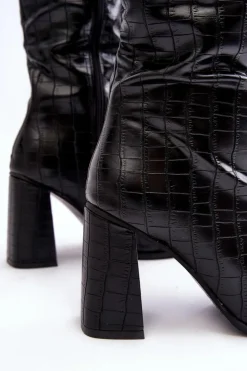Boto Kozaki Przed Kolano|Kozaki Na Obcasie*Kozaki Damskie Na Słupku Z Ozdobnym Tłoczeniem Czarne Vabaria