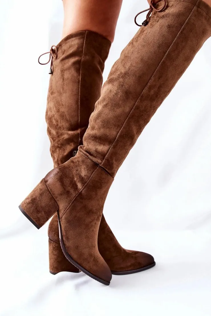 Discount Buty damskie Vinceza Kozaki Damskie Na Słupku Zamszowe Brązowe Corrig