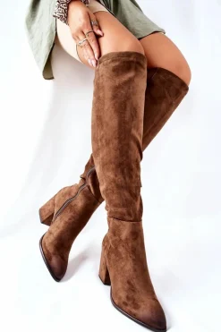 Discount Buty damskie Vinceza Kozaki Damskie Na Słupku Zamszowe Brązowe Corrig