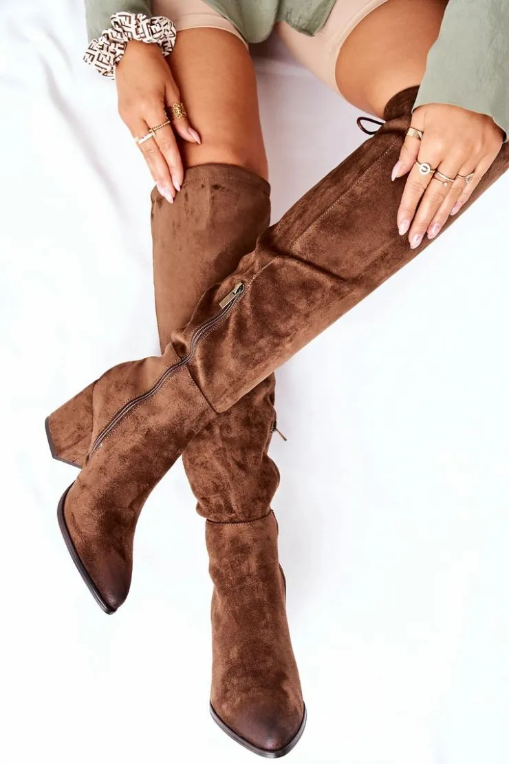 Discount Buty damskie Vinceza Kozaki Damskie Na Słupku Zamszowe Brązowe Corrig