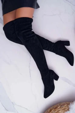 Damskie Boto Kozaki Damskie Na Słupku Zamszowe Czarne Bernet