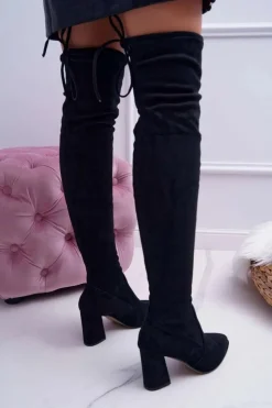 Damskie Boto Kozaki Damskie Na Słupku Zamszowe Czarne Bernet