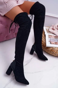 Boto Kozaki Na Obcasie|Kozaki Zamszowe*Kozaki Damskie Na Słupku Zamszowe Czarne Selfie