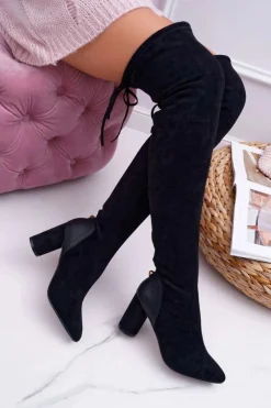 Boto Kozaki Na Obcasie|Kozaki Zamszowe*Kozaki Damskie Na Słupku Zamszowe Czarne Selfie