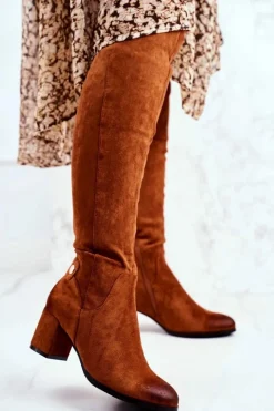 Damskie Buty damskie Vinceza Kozaki Damskie Na Słupku Zamszowe Camel Torgos