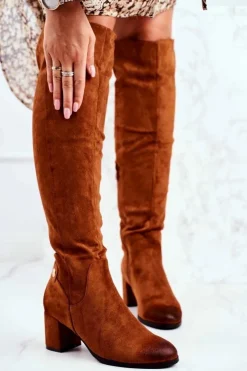 Damskie Buty damskie Vinceza Kozaki Damskie Na Słupku Zamszowe Camel Torgos