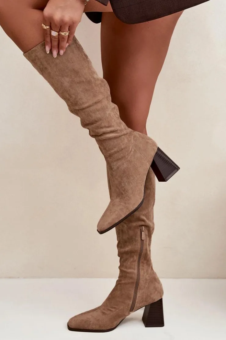 Boto Kozaki Ocieplane|Kozaki Na Słupku*Kozaki Damskie Na Słupku Z Przeszyciami Beżowe Celandine