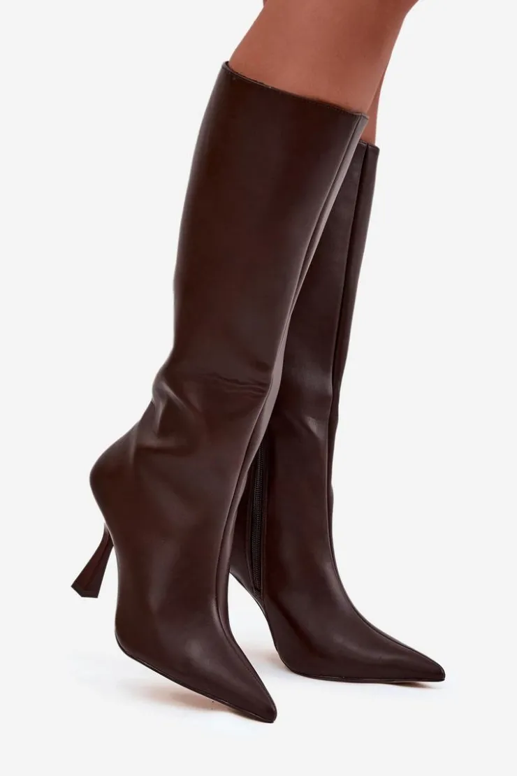 Damskie Boto Kozaki Damskie Na Szpilce Przed Kolano Czekoladowe Vionette