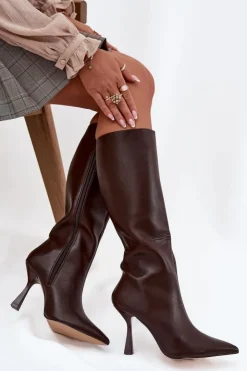 Damskie Boto Kozaki Damskie Na Szpilce Przed Kolano Czekoladowe Vionette