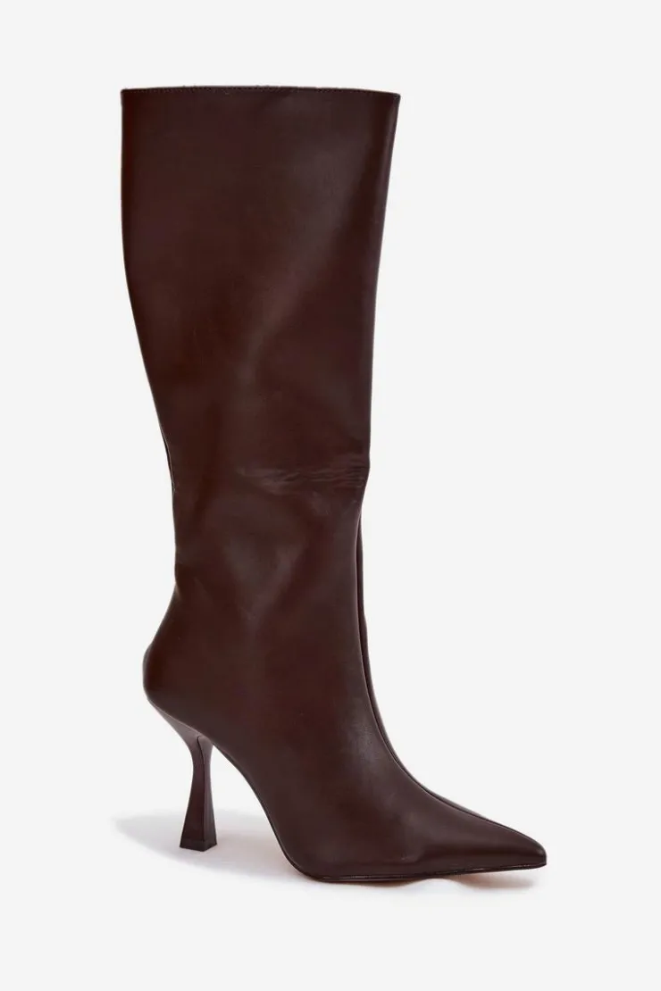 Damskie Boto Kozaki Damskie Na Szpilce Przed Kolano Czekoladowe Vionette