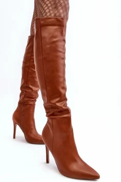 Outlet Boto Kozaki Damskie Na Szpilce Brązowe Sirenpha