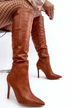 Outlet Boto Kozaki Damskie Na Szpilce Brązowe Sirenpha