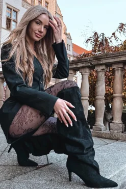 Boto Kozaki Damskie Na Szpilce Wsuwane Czarne Mavilla Czarny