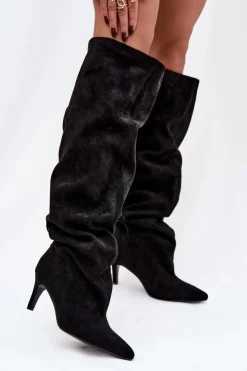 Boto Kozaki Damskie Na Szpilce Wsuwane Czarne Mavilla Czarny