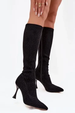 New D&A Kozaki Damskie Na Szpilce Ze Zdobieniem JC52-883 Czarne