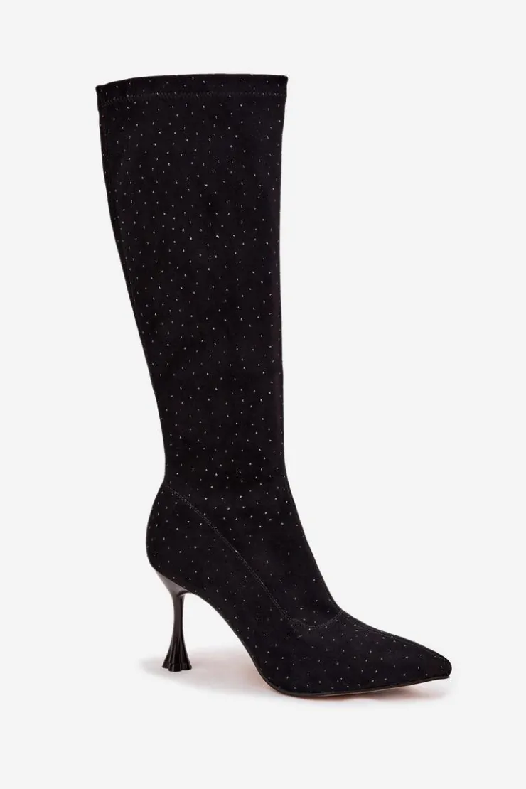 New D&A Kozaki Damskie Na Szpilce Ze Zdobieniem JC52-883 Czarne