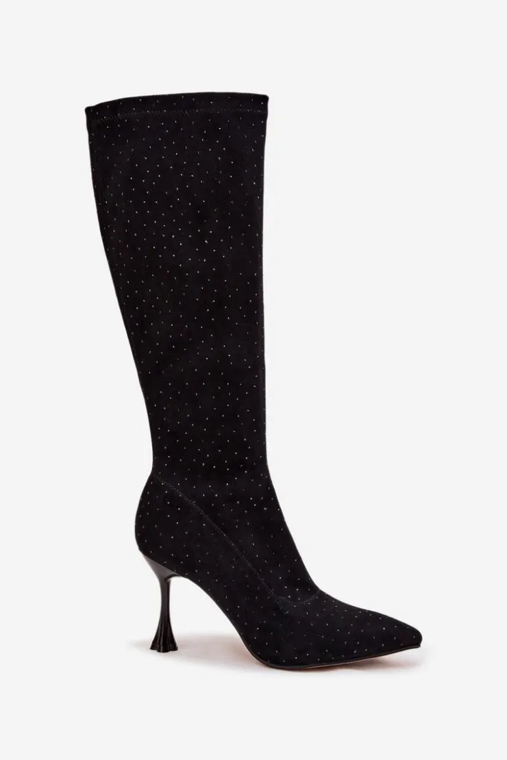 New D&A Kozaki Damskie Na Szpilce Ze Zdobieniem JC52-883 Czarne