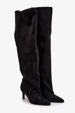 Damskie Boto Kozaki Damskie Na Szpilce Wsuwane Czarne Mavilla