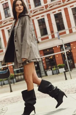 Damskie Boto Kozaki Damskie Na Szpilce Wsuwane Czarne Mavilla