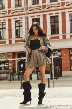 Damskie Boto Kozaki Damskie Na Szpilce Wsuwane Czarne Mavilla