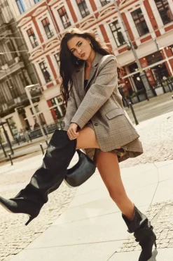 Damskie Boto Kozaki Damskie Na Szpilce Wsuwane Czarne Mavilla