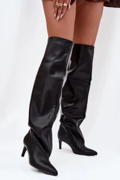 Damskie Boto Kozaki Damskie Na Szpilce Wsuwane Czarne Mavilla