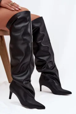 Damskie Boto Kozaki Damskie Na Szpilce Wsuwane Czarne Mavilla