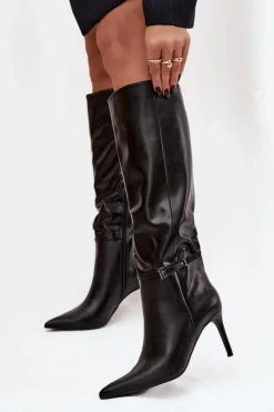 Boto Kozaki Na Szpilce|Kozaki Przed Kolano*Kozaki Damskie Na Szpilce Z Paskiem Czarne Lisanne Czarny