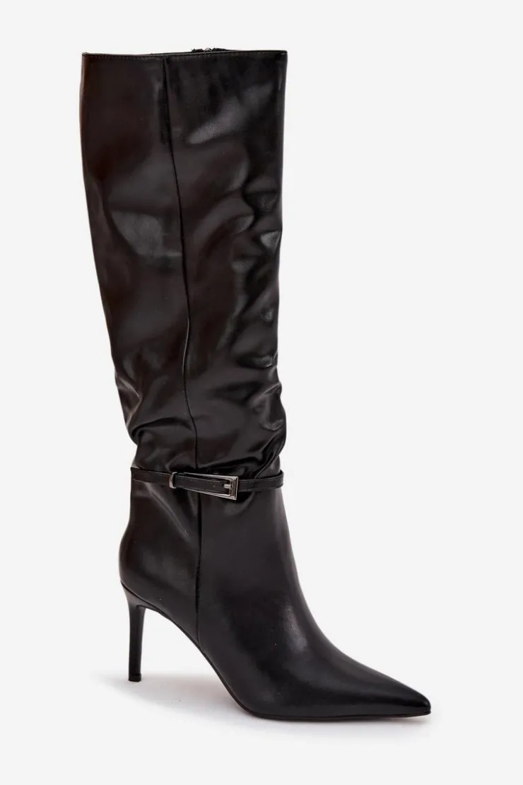 Boto Kozaki Na Szpilce|Kozaki Przed Kolano*Kozaki Damskie Na Szpilce Z Paskiem Czarne Lisanne Czarny