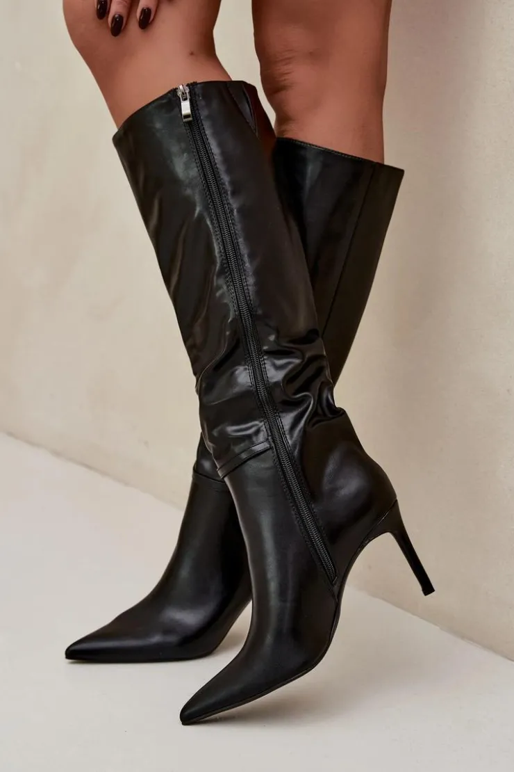 Boto Kozaki Na Szpilce|Kozaki Przed Kolano*Kozaki Damskie Na Szpilce Z Paskiem Czarne Lisanne Czarny